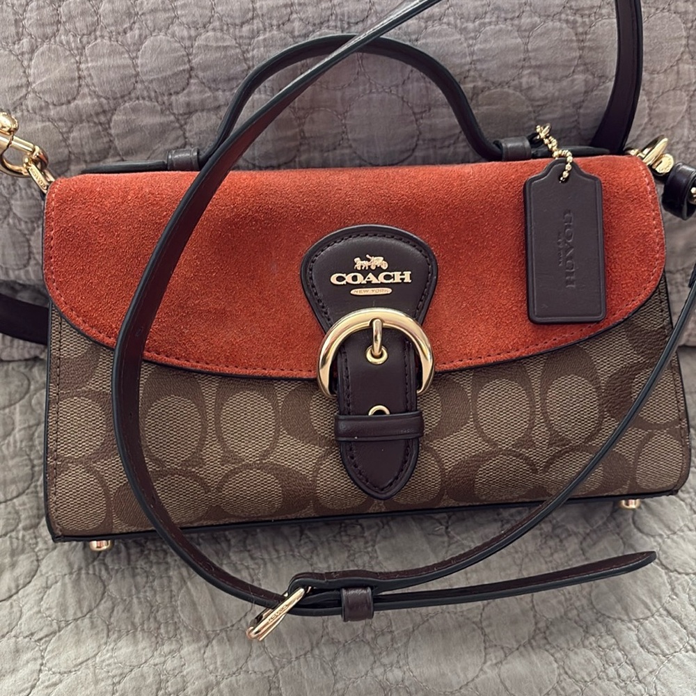 Coach Brown and Orange Crossbody Bag with Monogram